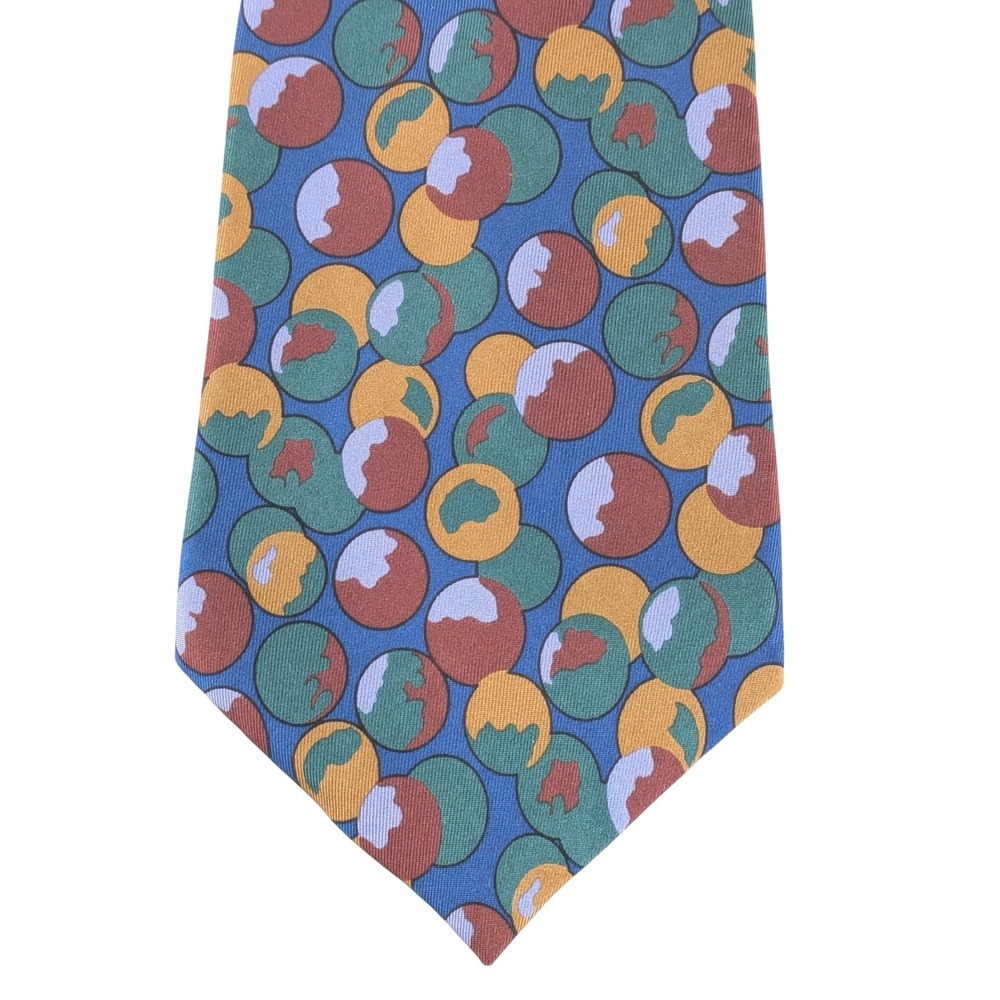 VTG Claiborne Mens Silk Necktie Blue Abstract Orbs Bubbles Geometric Tie 54.5x4
